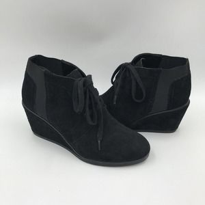 Franco Sarto Booties Size 8.5M Black Suede Armelle Ankle Lace‎ Up Wedge